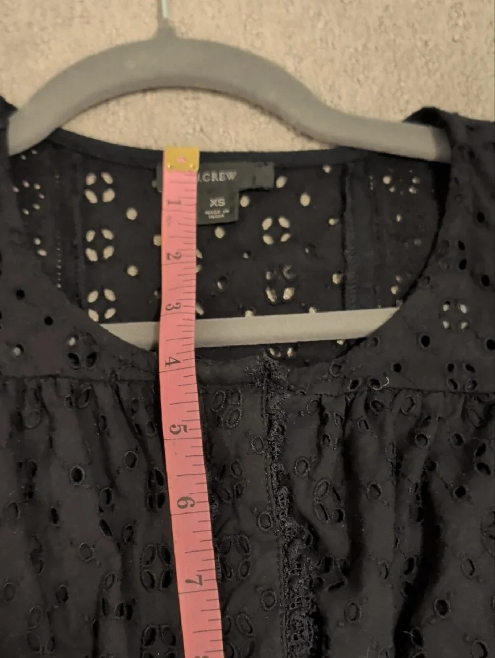 J. Crew Black Eyelet Puff-Sleeve Cropped Blouse